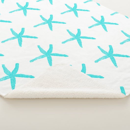 Aquamarine Blaue Starfish Muster Weiße Trendy Weih Sherpadecke (3/4)