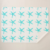 Aquamarine Blaue Starfish Muster Weiße Trendy Weih Sherpadecke (Vorderseite (Horizontal))