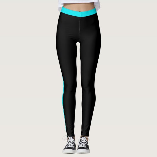 Aquamarine blaue Streifen schwarze Leggings (Vorderseite)