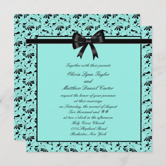 Aquamarine blaue Swirl Aquamarine Hochzeit Einladung (Vorne/Hinten)