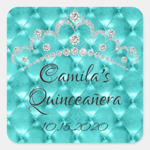 Aquamarine blaue Tiara Quinceañera Feier Quadratischer Aufkleber
