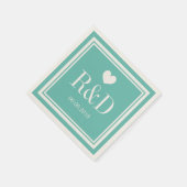 Aquamarine blaue und ecru Monogramm Papier Hochzei Serviette (Ecke)