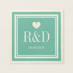 Aquamarine blaue und ecru Monogramm Papier Hochzei Serviette