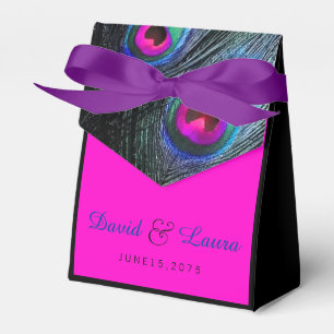 Aquamarine Blaue und heiß rosa Pfauenhochzeit Geschenkschachtel