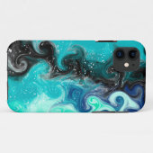 Aquamarine, blaue und schwarze Flüssig-Wirbel Case-Mate iPhone Hülle (Rückseite (Horizontal))