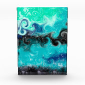 Aquamarine, blaue und schwarze Flüssig-Wirbel Fotoblock (Vorderseite)