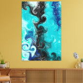 Aquamarine, blaue und schwarze Flüssig-Wirbel Leinwanddruck (Insitu (Wohnzimmer))