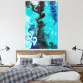Aquamarine, blaue und schwarze Flüssig-Wirbel Leinwanddruck (Insitu (Schlafzimmer))
