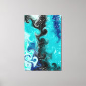 Aquamarine, blaue und schwarze Flüssig-Wirbel Leinwanddruck (Vorderseite)