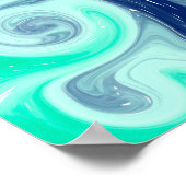 Aquamarine, blaue und schwarze Flüssig-Wirbel Poster (Ecke)