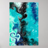 Aquamarine, blaue und schwarze Flüssig-Wirbel Poster (Vorne)