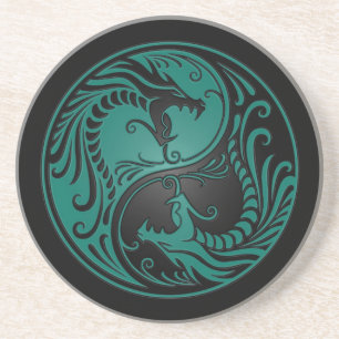 Aquamarine blaue und schwarze Yin Yang Drachen Getränkeuntersetzer