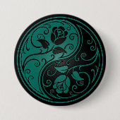 Aquamarine blaue und schwarze Yin Yang Rosen Button (Vorderseite)