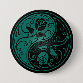 Aquamarine blaue und schwarze Yin Yang Rosen Button