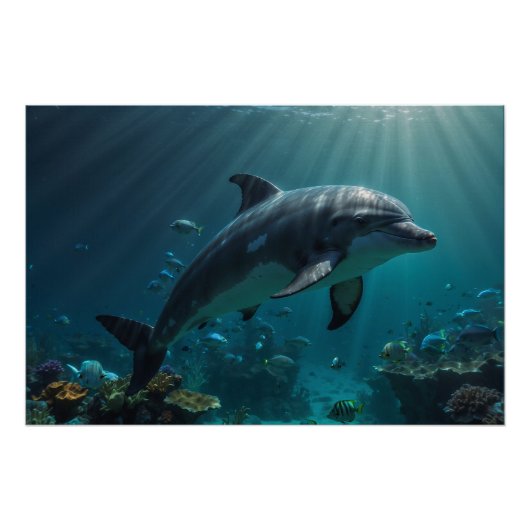 Aquamarine Blaue Unterwasser-Dolphin-Szene I Poster (Vorderseite)