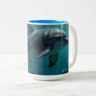 Aquamarine Blaue Unterwasser-Dolphin-Szene I Zweifarbige Tasse