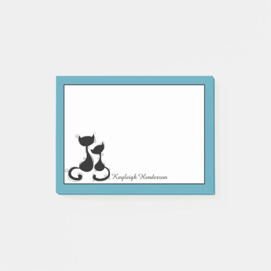 Aquamarine blaue weiße schwarze Katzen-Silhouette Post-it Klebezettel (Vorderseite)