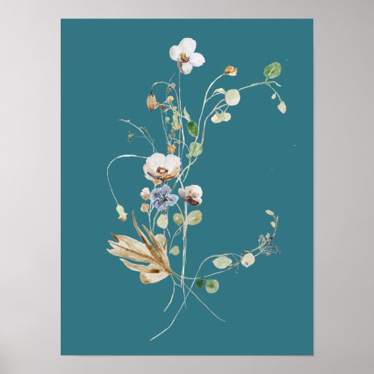 Aquamarine Blaue Wildblume Blume Wasserfarbe Poster (Vorne)
