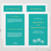 Aquamarine Blauen Palmen Hochzeitsprogramm (Vorne/Hinten)