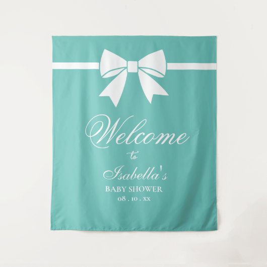 Aquamarine Blauer und Weiß Ribbon Bow Babydusche E Wandteppich (Vorderseite)