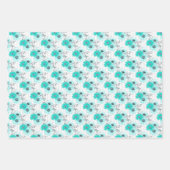 Aquamarine blaugraue weiße Blume - Set von 3 Geschenkpapier Set (Vorderseite 3)