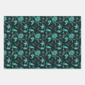 Aquamarine blaugraue weiße Blume - Set von 3 Geschenkpapier Set (Vorderseite)