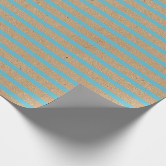 Aquamarine blaugrüne Linien Imitate Rustikale Brau Geschenkpapier (Ecke)