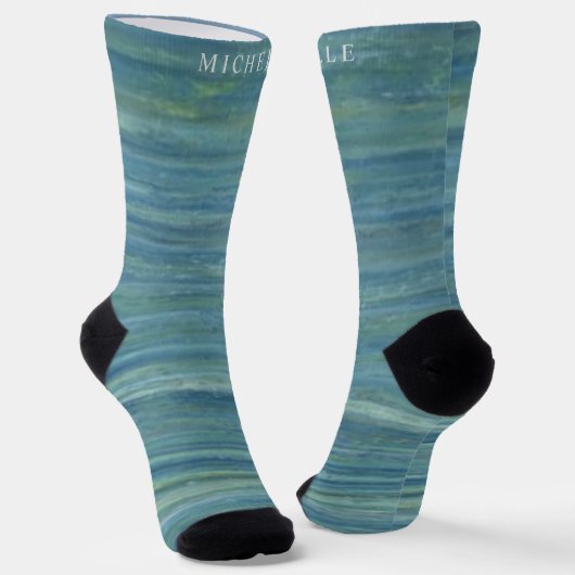Aquamarine blaugrüne Marmorlinien Streifen Individ Socken (Gewinkelt)