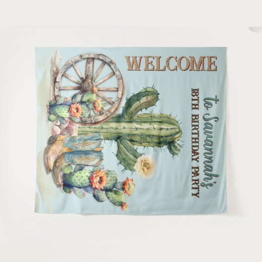 Aquamarine bläuliche Blütenkaktus - Begrüßung im H Wandteppich (Vorderseite (Horizontal))