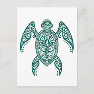Aquamarine Blaumeerschildkröte auf Weiß Postkarte