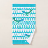 Aquamarine Blauwal-Waves Badhandtuch Set (Handtuch)