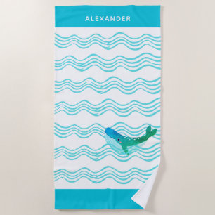 Aquamarine Blauwale und Waves Beach Handtuch