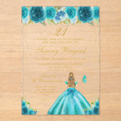 Aquamarine Blonde-Haar-Prinzessin Geburtstagsparty Acryleinladungen (Vorderseite)