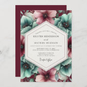 Aquamarine Bloom Wedding Einladung (Vorne/Hinten)