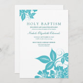 Aquamarine Bloral Heilige Taufe Einladung (Vorne/Hinten)