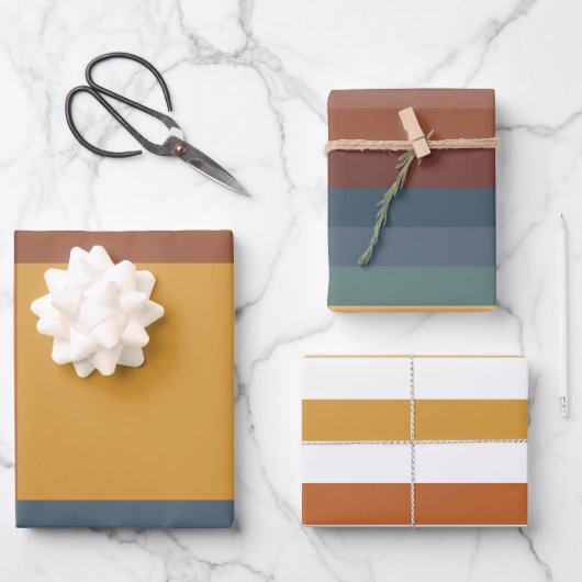 AQUAMARINE BLUE BROWN TAN YELLOW FALL AUTUMN PATTE GESCHENKPAPIER SET (Vorderseite)