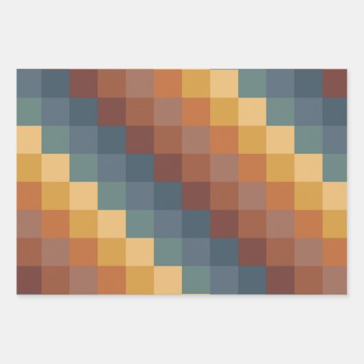 AQUAMARINE BLUE BROWN TAN YELLOW FALL AUTUMN PATTE GESCHENKPAPIER SET (Vorderseite 3)