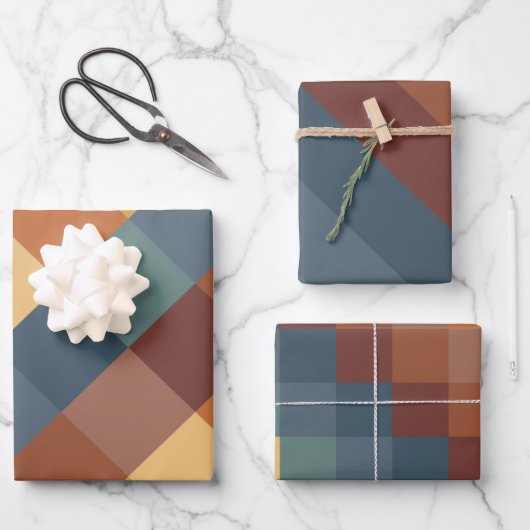 AQUAMARINE BLUE BROWN TAN YELLOW FALL AUTUMN PATTE GESCHENKPAPIER SET (Vorderseite)