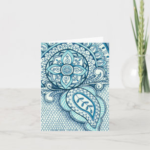 Aquamarine Blue Damask Indian Mandala Thank You Dankeskarte