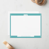 Aquamarine Blue Decororder Monogram Note Card Mitteilungskarte (Vorderseite/Rückseite Beispiel)