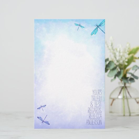 Aquamarine, Blue Dragonflies Persönliche Stationer (Stehend Vorderseite)