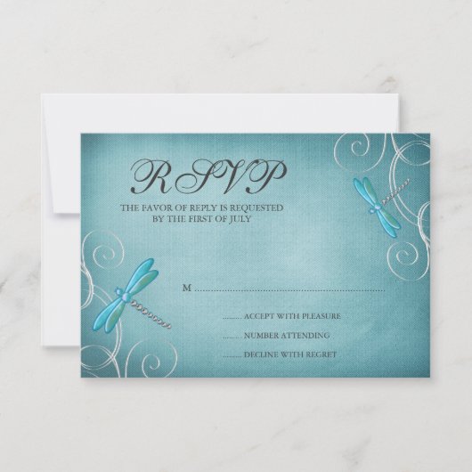 Aquamarine Blue Dragonfly-Wirbel Hochzeitskarte RSVP Karte (Vorderseite)