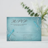 Aquamarine Blue Dragonfly-Wirbel Hochzeitskarte RSVP Karte (Stehend Vorderseite)