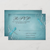 Aquamarine Blue Dragonfly-Wirbel Hochzeitskarte RSVP Karte (Vorne/Hinten)