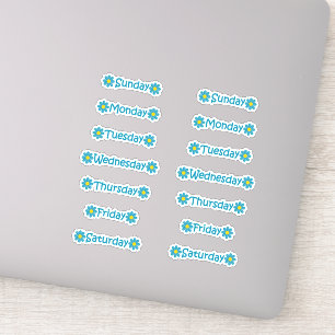 Aquamarine Blue Floral Days of the Week Planner Jo Aufkleber