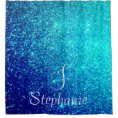 Aquamarine Blue Glitzer Sparkle Monogramm-Initiale Duschvorhang (Vorderseite)