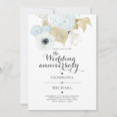 Aquamarine Blue Gold Floral WEDARY Einladung (Vorderseite)