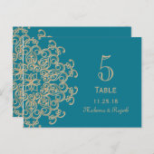 AQUAMARINE BLUE GOLD INDIAN WEDD TISCHNUMMER (Vorne/Hinten)