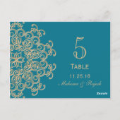 AQUAMARINE BLUE GOLD INDIAN WEDD TISCHNUMMER (Rückseite)