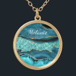 Aquamarine Blue-Gold-Marmor-Kette mit Individuelle Vergoldete Kette<br><div class="desc">Personalisierte Individuelle Name Textzeilen mit Agate Aquamarin Blue Gold Glitzer Marmor Aqua Türkis Geode Anpassbare Geschenke - Fügen Sie Ihren Namen / Text - Machen Sie Ihre besonderen Necklace Geschenke! Ändern und verschieben oder entfernen / Text / Elemente hinzufügen mit Anpassungs-Tool ! Wählen Sie Schriftart / Größe / Farbe! Design...</div>